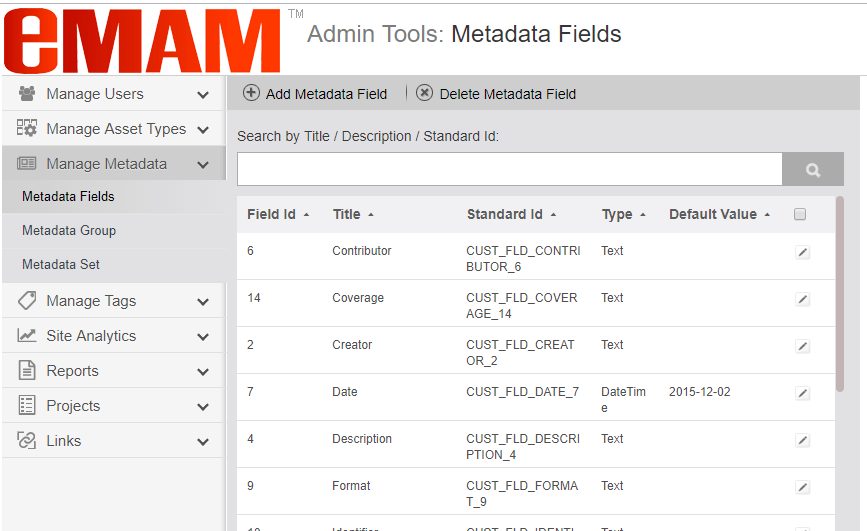 eMAM setup eMAMMetadataFieldId