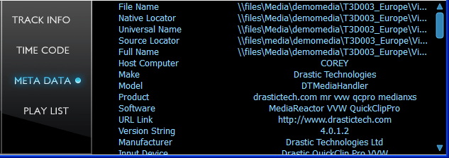 Metadata display, showing the media files internal metadata (comments, descriptions, camera, gps coordinates, serial, device, edit data, url, etc)