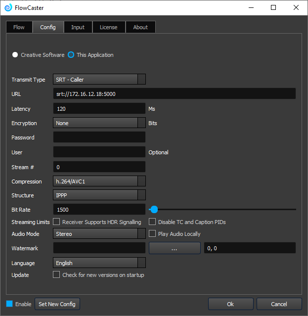 FlowCaster Config Dialog