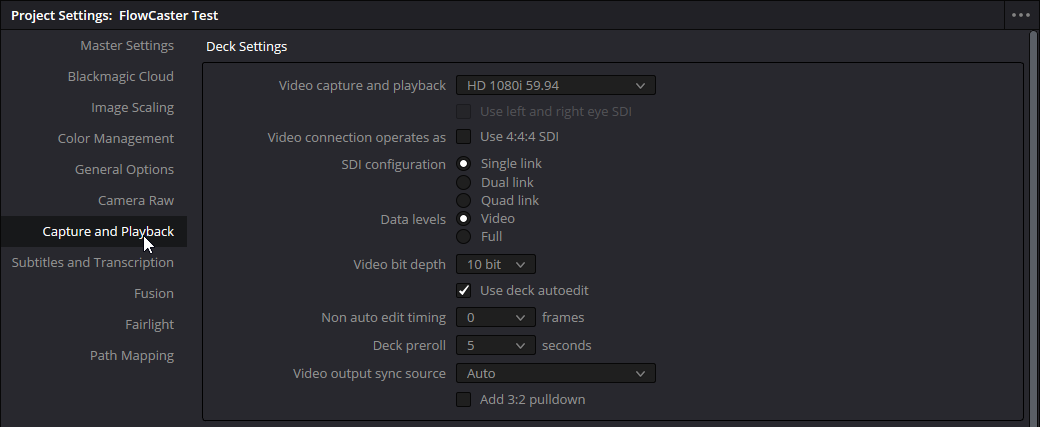  05 Menu File   Project Settings   Capture and Playback