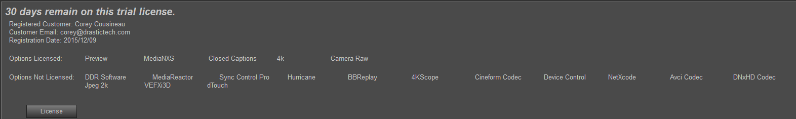 NXS status temp license