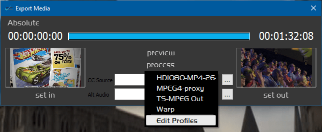 vqc exportprofilesmenu