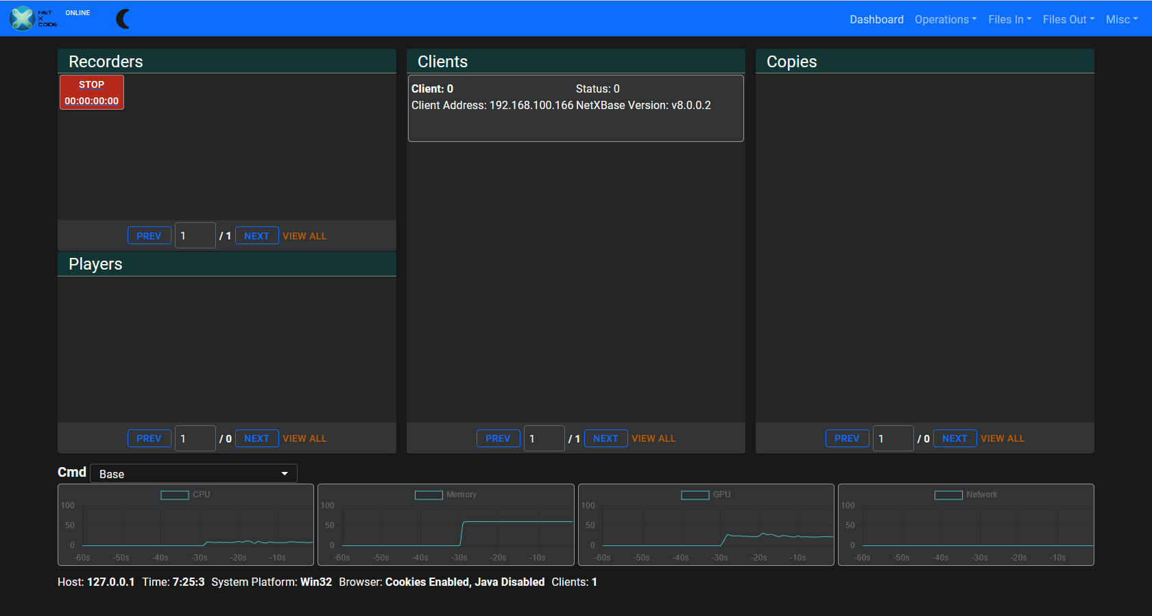 Net-X-Code Server web interface showing multichannel video capture and playback controls